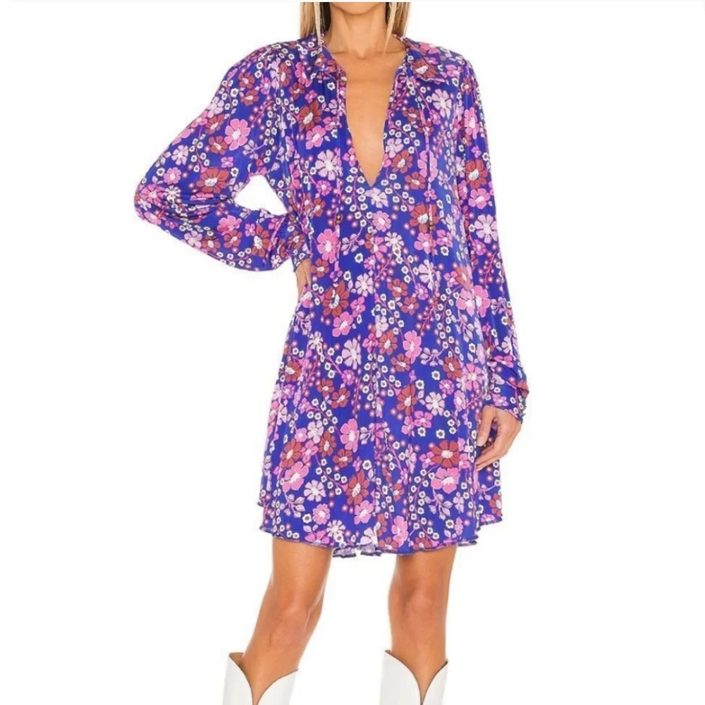 Free People Floral Mini Dress - Purple and Pink
